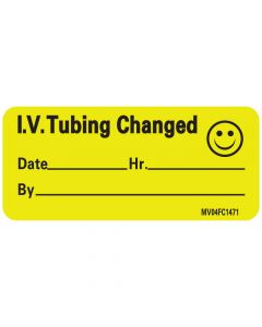 Label Paper Removable IV Tubing Changed, 1" Core, 2 1/4" x 1", Fl. Chartreuse, 420 per Roll