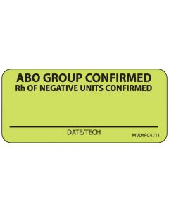 Lab Communication Label (Paper, Removable) ABO Group Confirmed 2 1/4"x1 Fluorescent Chartreuse - 420 per Roll