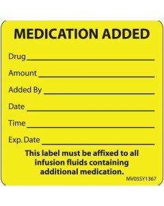 Label Paper Permanent Medication Added, 1" Core, 2 7/16" x 2 1/2", Yellow, 400 per Roll