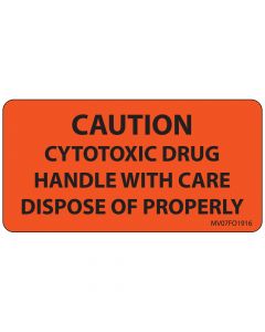 Label Paper Removable Caution Cytotoxic, 1" Core, 2 15/16" x 1", 1/2", Fl. Orange, 333 per Roll