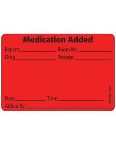 Label Paper Permanent Medication Added, 1" Core, 2" 15/16" x 2, Fl. Red, 333 per Roll