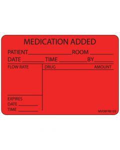 Label Paper Permanent Medication Added, 1" Core, 2" 15/16" x 2, Fl. Red, 333 per Roll