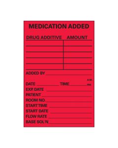 Label Paper Permanent Medication Added, 1" Core, 2" x 3", Fl. Red, 500 per Roll