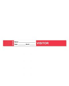 Visitor Pass Wristband Tamper-Evident Tyvek® Visitor Name: 1" x 10" Adult Red - 1000 per Case