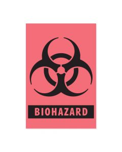 Hazard Label (Paper, Permanent) Biohazard 3"x2" Fluorescent Red - 500 Labels per Roll