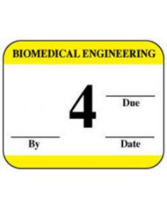 Label Synthetic Permanent Biomedical Engineering 1-1/4" x 1" White with Yellow, 1000 per Roll