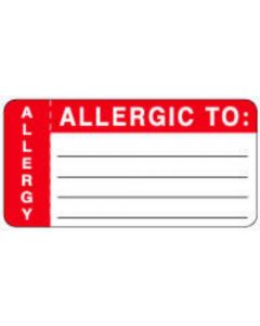 Label Wraparound Paper Permanent Allergy Allergic To: 3" Core 3-1/2" X 1-3/4" White with Red, 500 per Roll