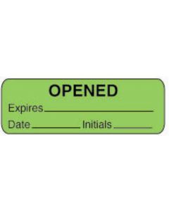 Communication Label (Paper, Permanent) Opened Expires 1 1/2" x 1/2" Fluorescent Green - 1000 per Roll