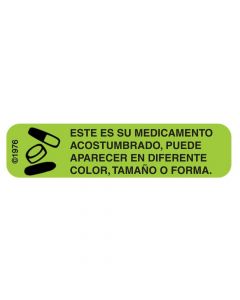 Communication Label (Paper, Permanent) Este Es Su Medicamento 1 9/16" x 3/8" Green - 500 per Roll, 2 Rolls per Box