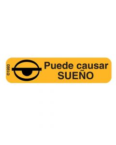 Communication Label (Paper, Permanent) Puede Causar Sueno 1 9/16" x 3/8" Gold - 500 per Roll, 2 Rolls per Box