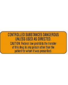 Communication Label (Paper, Permanent) Controlled Substances 1 1/2" x 1/2" Fluorescent Orange - 1000 per Roll