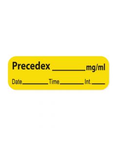 Anesthesia Label with Date, Time & Initial (Paper, Permanent) Precedex mg/ml 1 1/2" x 1/2" Yellow - 600 per Roll