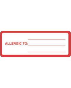 Label Paper Removable Allergic To: 3" x 1", 1/8", White with Red, 1000 per Roll