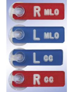 X-Ray Marker Mammography Set|Abbreviated Right and Left|with Suction Cup "CC" and "MLO" Blue and Red Acrylic 1-7/8" X 5/8" X 9/64", 4 per Set