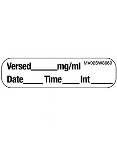 Label Paper Removable Versed mg/ml Date, 1" Core, 1 7/16" x 3/8", White, 666 per Roll