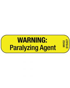 Label Paper Permanent Warning: Paralyzing, 1" Core, 1 7/16" x 3/8", Yellow, 666 per Roll