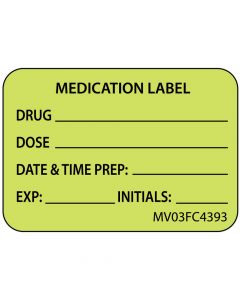 Label Paper Removable Medication Label, 1" Core, 1 7/16" x 1", Fl. Chartreuse, 666 per Roll