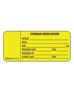 Label Paper Permanent Syringe Medication 1" Core, 2-1/4" x 1", Yellow, 420 per Roll