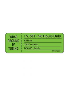 Label Paper Removable IV Tubing 96 Hours, 1" Core, 2 15/16" x 1", Fl. Green, 333 per Roll