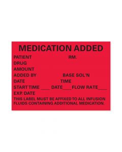 Label Paper Permanent Medication Added, 1" Core, 2-1/2" x 1-3/4", Fl. Red, 1000 per Roll