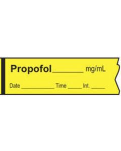 Anesthesia Tape with Date, Time & Initial (Removable) Propofol mg/ml 1/2" x 500" - 333 Imprints - Yellow - 500 Inches per Roll