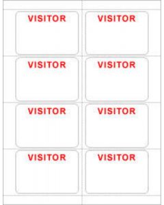 Visitor Pass Label Laser Paper Permanent "Visitor" 3-3/8" x 2-1/3" White - 8 per Sheet, 50 Sheets per Package