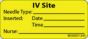 Label Paper Permanent IV Site Needle, 1" Core, 2 1/4" x 1", Yellow, 420 per Roll