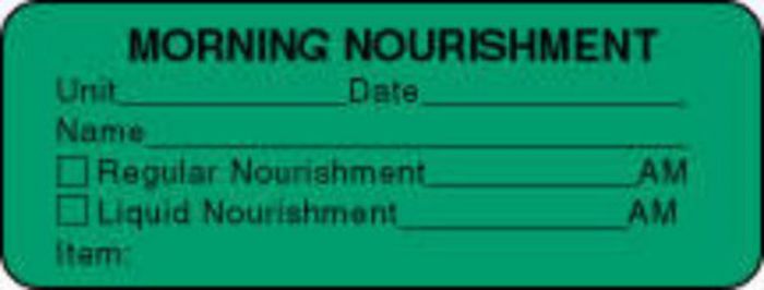 Label Paper Permanent Morning Nourishment 3" x 1", 1/8", Green, 1000 per Roll